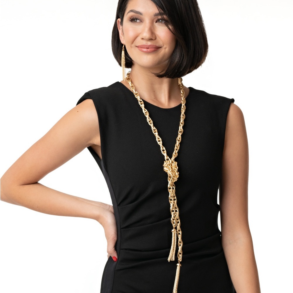 Gold Tone Tassel Necklace And Earrings Set